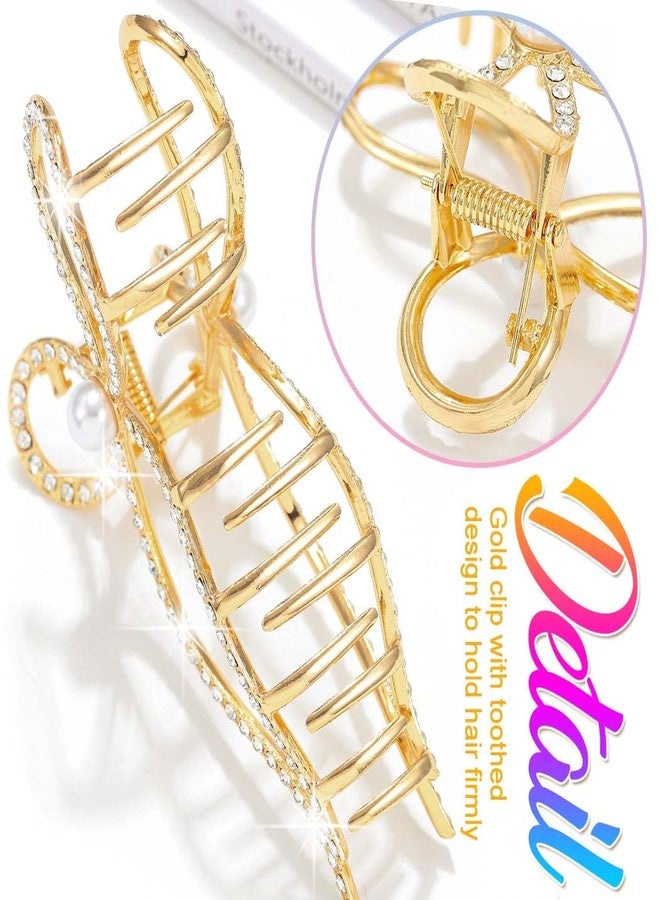 CAKURE Bow Claw Clips Gold Rhinestone Hair Clips Large Nonslip Hair Claws Sparkly Hair Accessories for Women (Pack of 2) (a-gold&silver) - Image 4